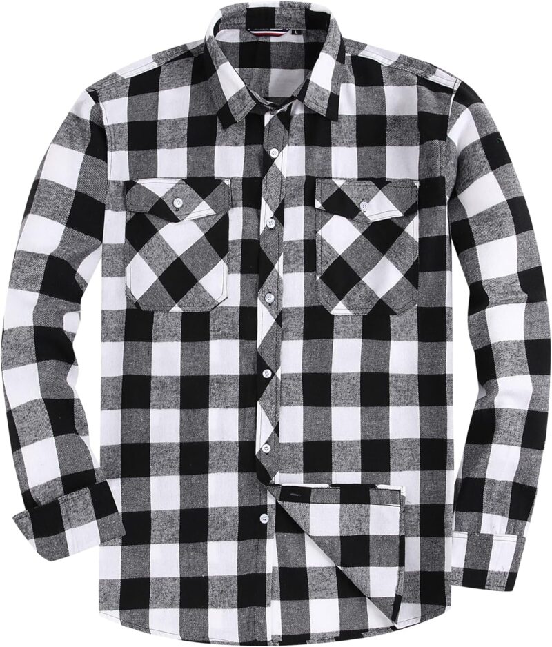 JupiterSecret Chemise en Flanelle pour Homme, Chemise à Carreaux à Manches Longues, Coupe Classique,Col Boutonné et Poche Poitrine