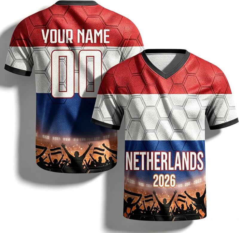 Haut de Foot Personnalisable pour Coupe du Monde 2026 – Maillot été Manches Courtes avec nom, numéro, équipe, 18 Teintes, Tenue légère de Supporter, Cadeau Original pour Homme ou ado
