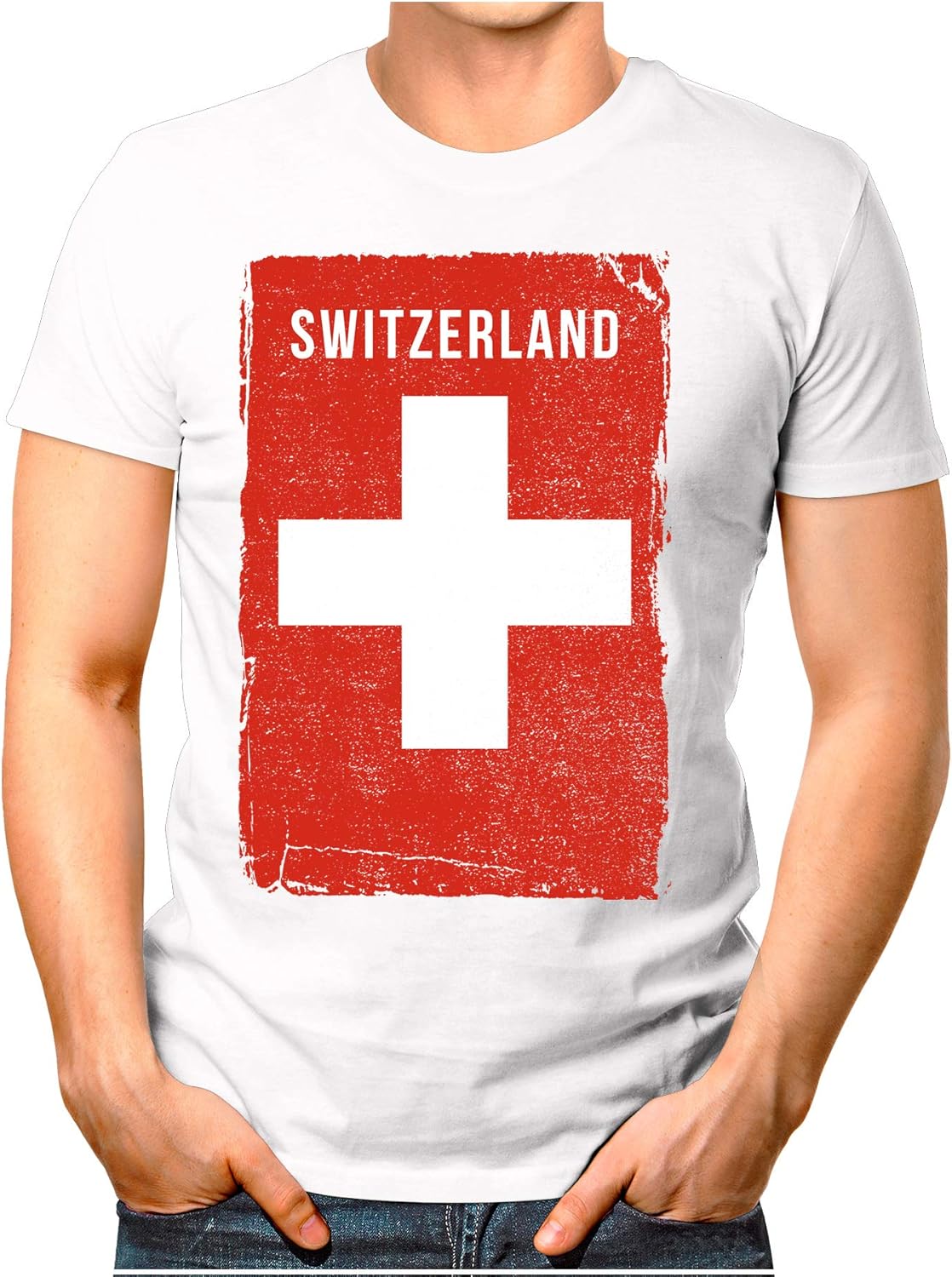 OM3® - Drapeau de la Suisse - Vintage - T-shirt pour homme | Suisse drapeau de football maillot de sport | S à 4XL