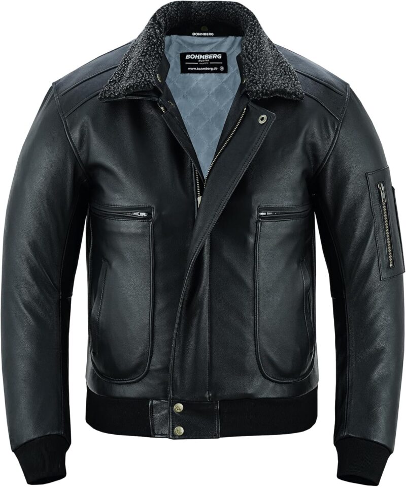 Bohmberg Hommes Veste En Cuir Veste D'hiver Pilote Veste Aviateur Veste En Cuir Véritable Bomber Veste Flying Jacket