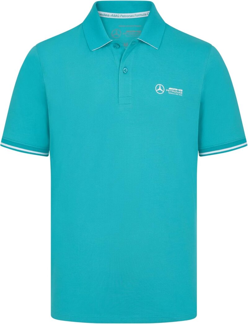 Mercedes AMG Petronas Polo F1 pour Hommes avec Logo de l'équipe en 3D - Bleu Turquoise - Taille: S