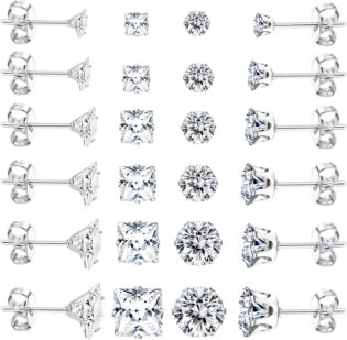 81ca62-pJL._AC_SL1500_.jpg Dochais Lot de 12 paires de boucles d'oreilles créoles en acier inoxydable hypoallergénique en acier chirurgical avec zircone pour homme et femme Unisexe