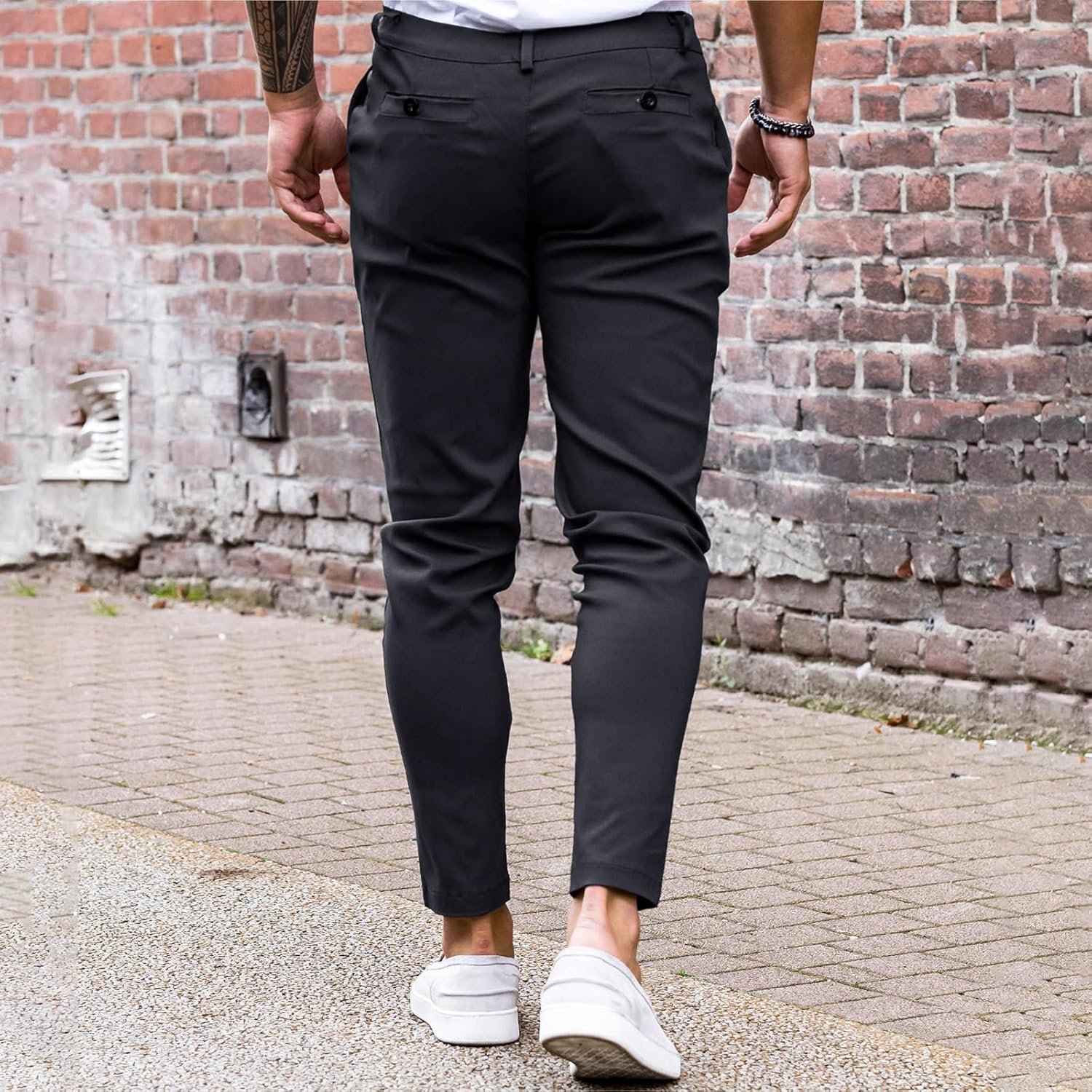 Pantalon chino en coton pour homme - Coupe ajustée - Décontracté - Stretch - Pantalon à enfiler - Image 4