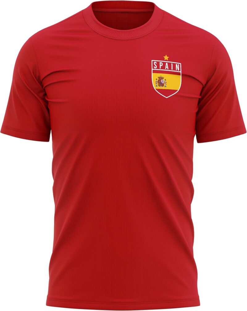 Spain Football Shirt - Mens Spain Flag Badge T Shirt - Retro Football European Country 2021 2020 Supporters Red 1920 Tee Him - Spanish Tournament Footy Soccer Top