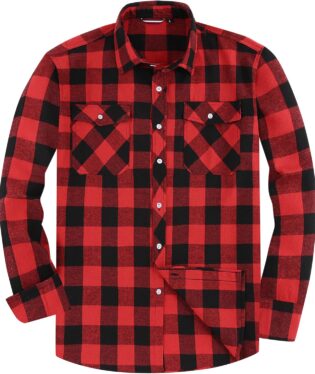 JupiterSecret Chemise en Flanelle pour Homme, Chemise à Carreaux à Manches Longues, Coupe Classique,Col Boutonné et Poche Poitrine