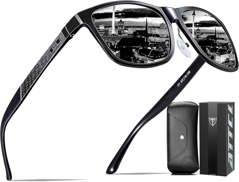 ATTCL Lunettes de Soleil Homme Polarisées: Protecion UV400 léger Monture en AL-MG Verres Miroir Conduite Randonnée Voyages