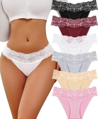 ALL OF SHE Lot de 6 sous-vêtements Femme Dentelle Coton Lingerie Sexy Hipster Panties Femme Respirant Underwear Slip Doux Multipack S-XL