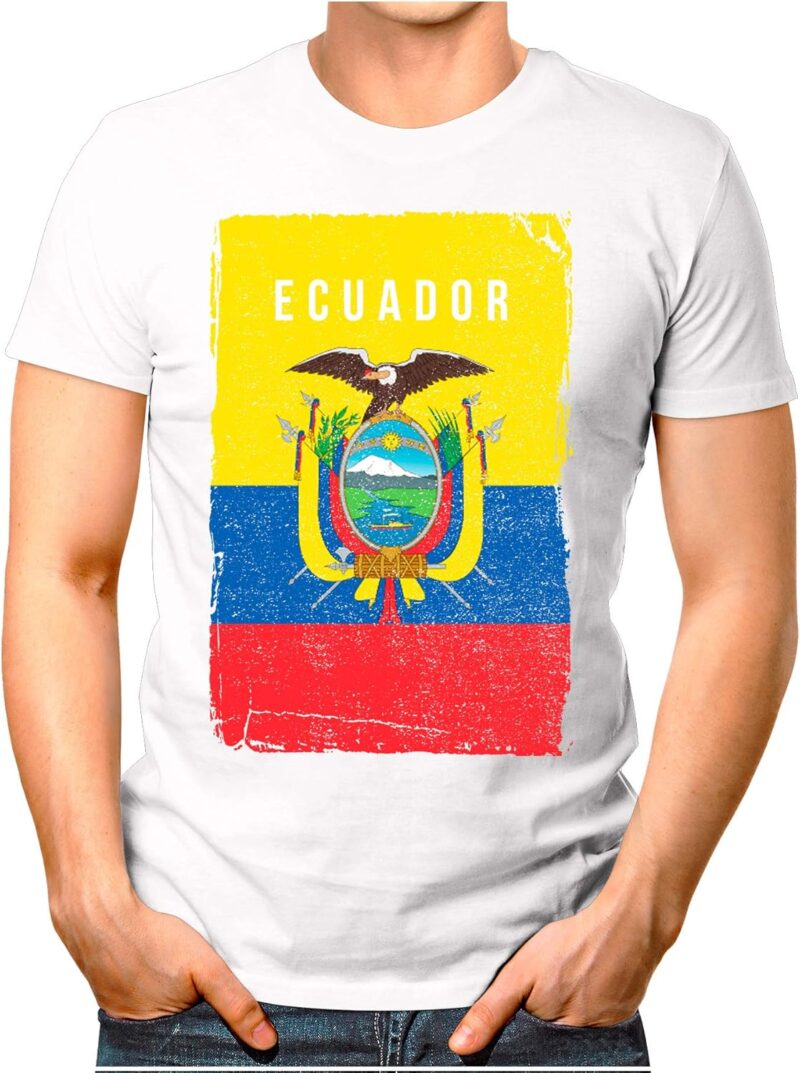 OM3® - Drapeau de l'Équateur Vintage - T-shirt pour homme | Amérique du Sud Drapeau Football Soccer Maillot de sport | S à 4XL