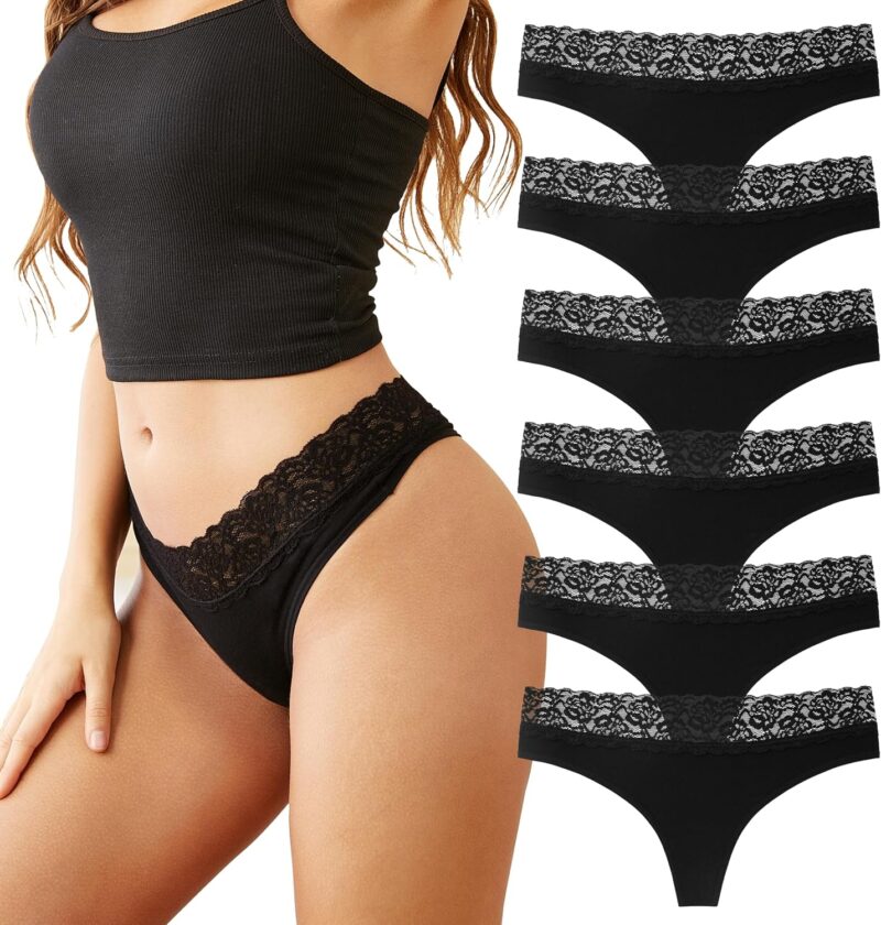 INNERSY Tanga Dentelle pour Femme String Sexy Chic Culotte Coton Stretch sous-vêtements Lot de 6